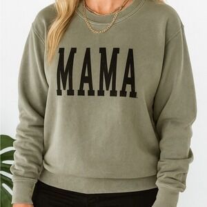 Mama Mom crewneck Sz Lg Viral Sweatshirt Sweater Green Boho Indie Casual Lounge